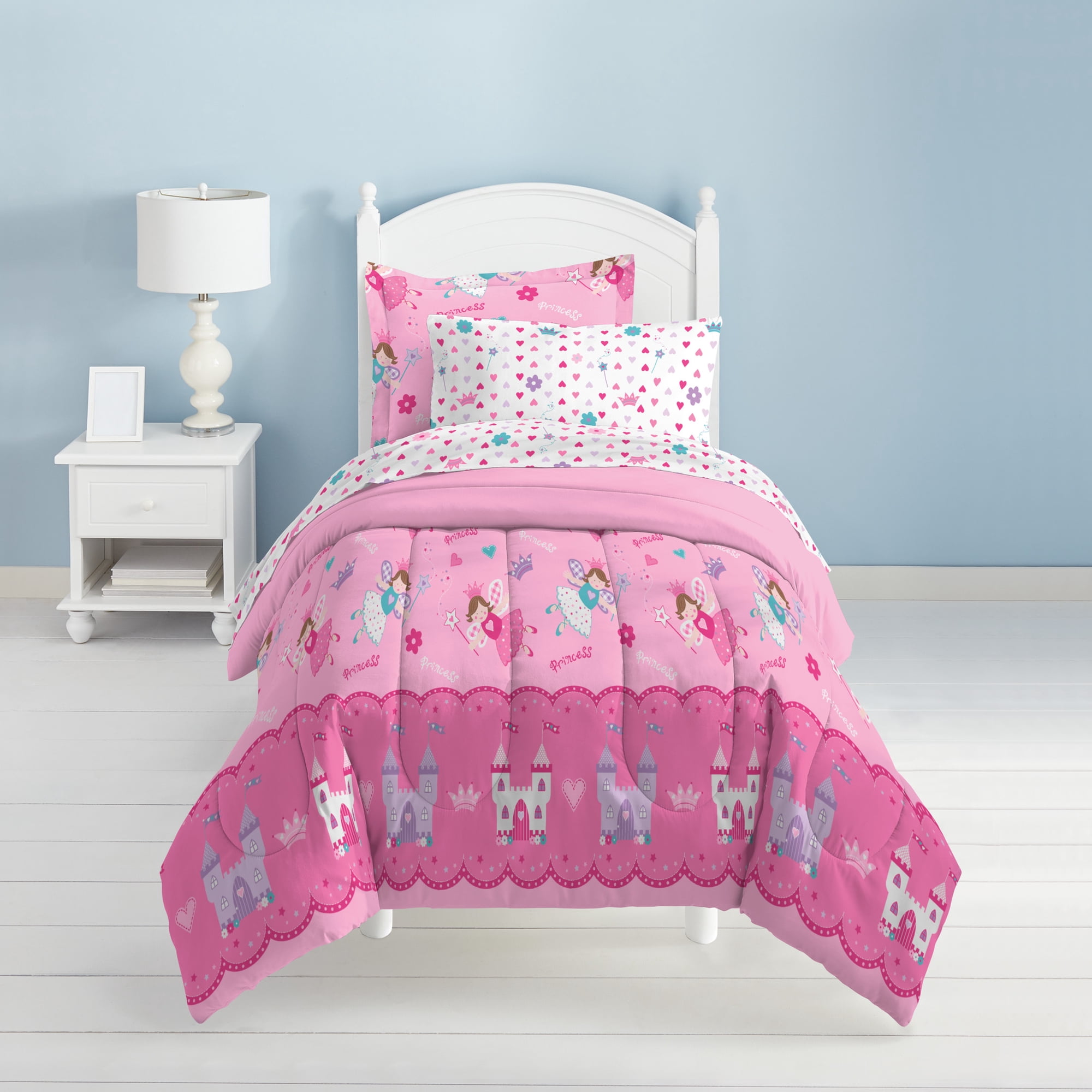 Dream Factory Magical Princess Toddler 4 Piece Comforter Set, Polyester, Pink, Purple, White, Multi, Child, Female