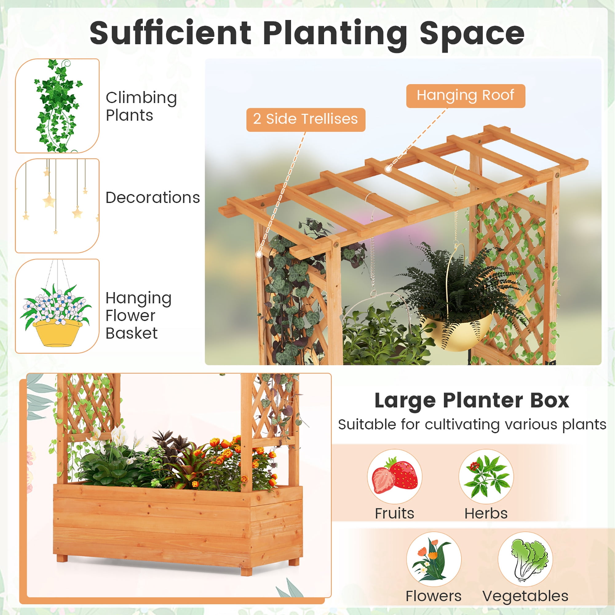 Gymax Raised Garden Bed Vertical Plant Container for Vine Climbing Plant Flower