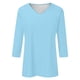 thumbnail image 4 of Camiseta básica de verano informal de color liso con cuello en V para mujer - Poliéster, manga 3/4, aberturas laterales - S-XXL, 4 of 5