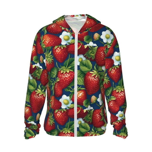 Saiise Strawberry2 Pattern Sun Protection Hoodie for Men and Women, Lightweight Quick-Dry Windproof with Hood and Zip-Small