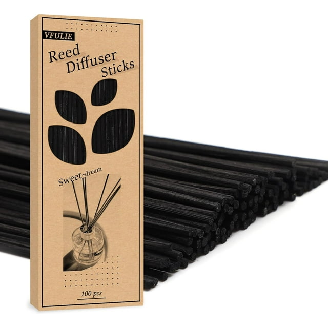 VFULIE 100PCS Reed Diffuser Sticks, 10 Inch Natural Rattan Wood Sticks Essential Oil Aroma Diffuser Sticks Refill Replacement for Aroma Fragrance (Black)