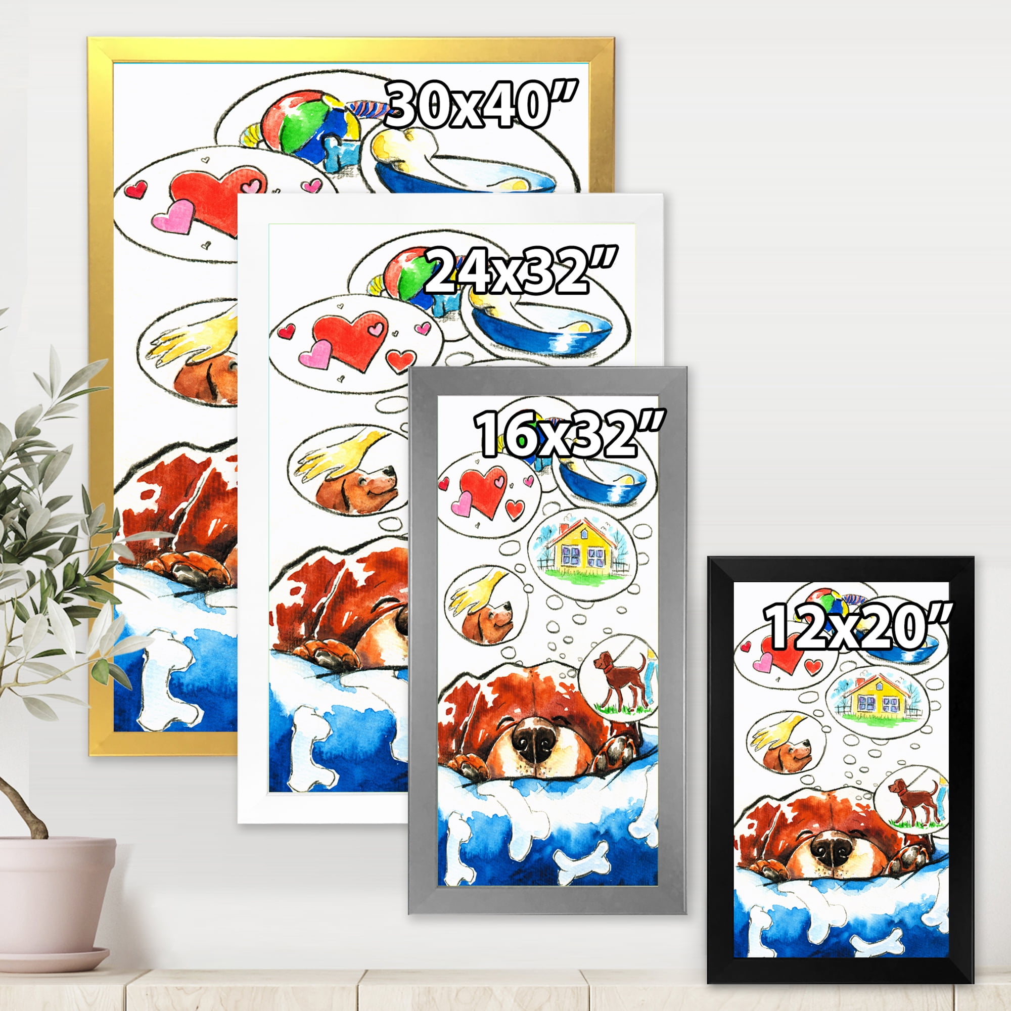 Designart 'Dog Having Dreams' Children's Art Framed Art Print