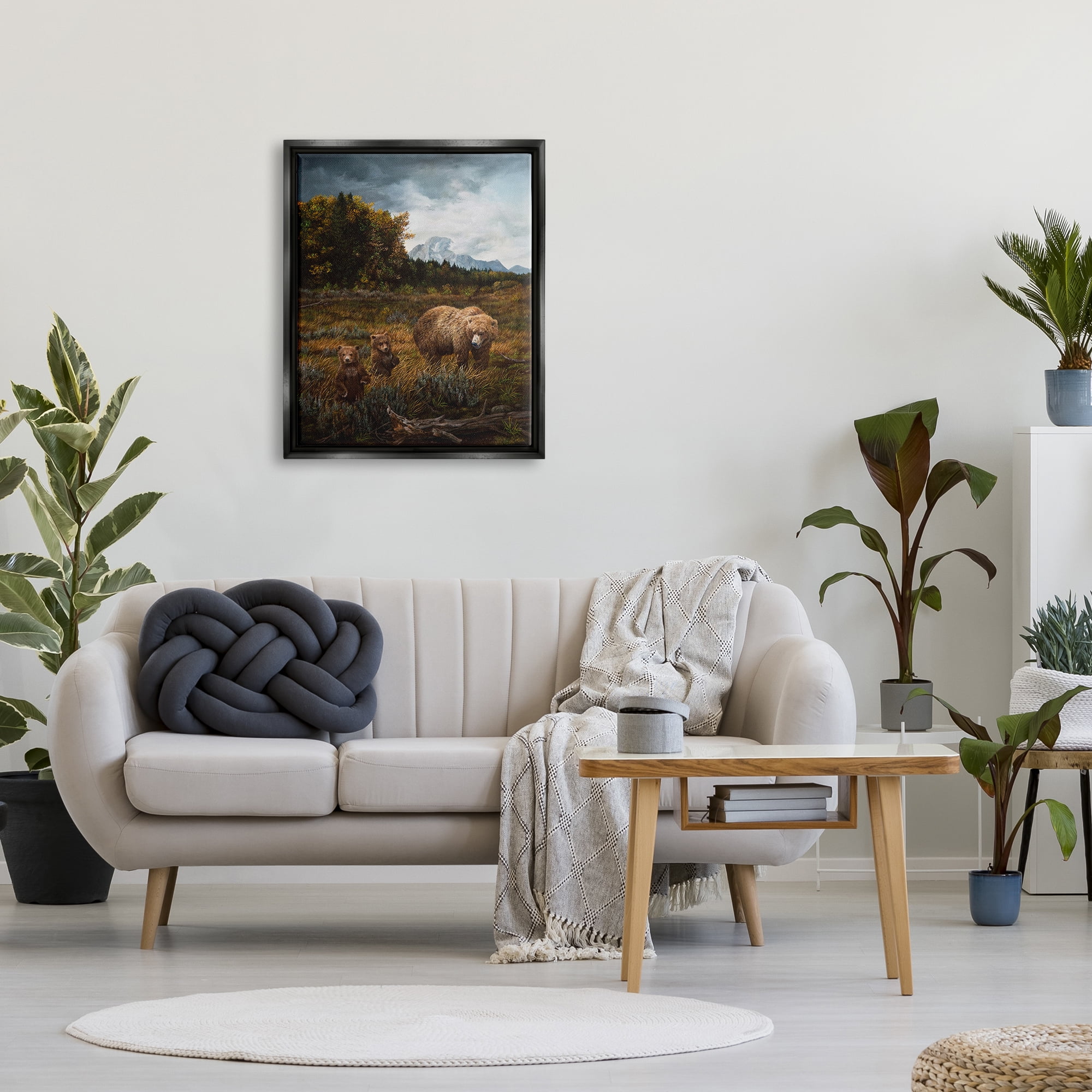 Stupell Industries Bears in Nature Scene Animals & Insects Painting Black Floater Framed Canvas Art Print Wall Art, 25 x 31