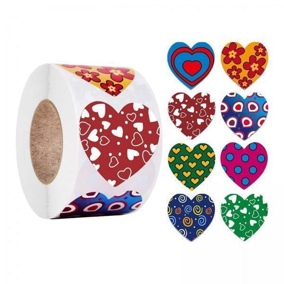 5x Rollo de Pegatinas de Corazón, 500 Uds., Autoadhesivo, 8 Patrones, Pegatinas de Sellado Multicolor para Arte de San Valentín, Artesanía, Decoración 5 piezas