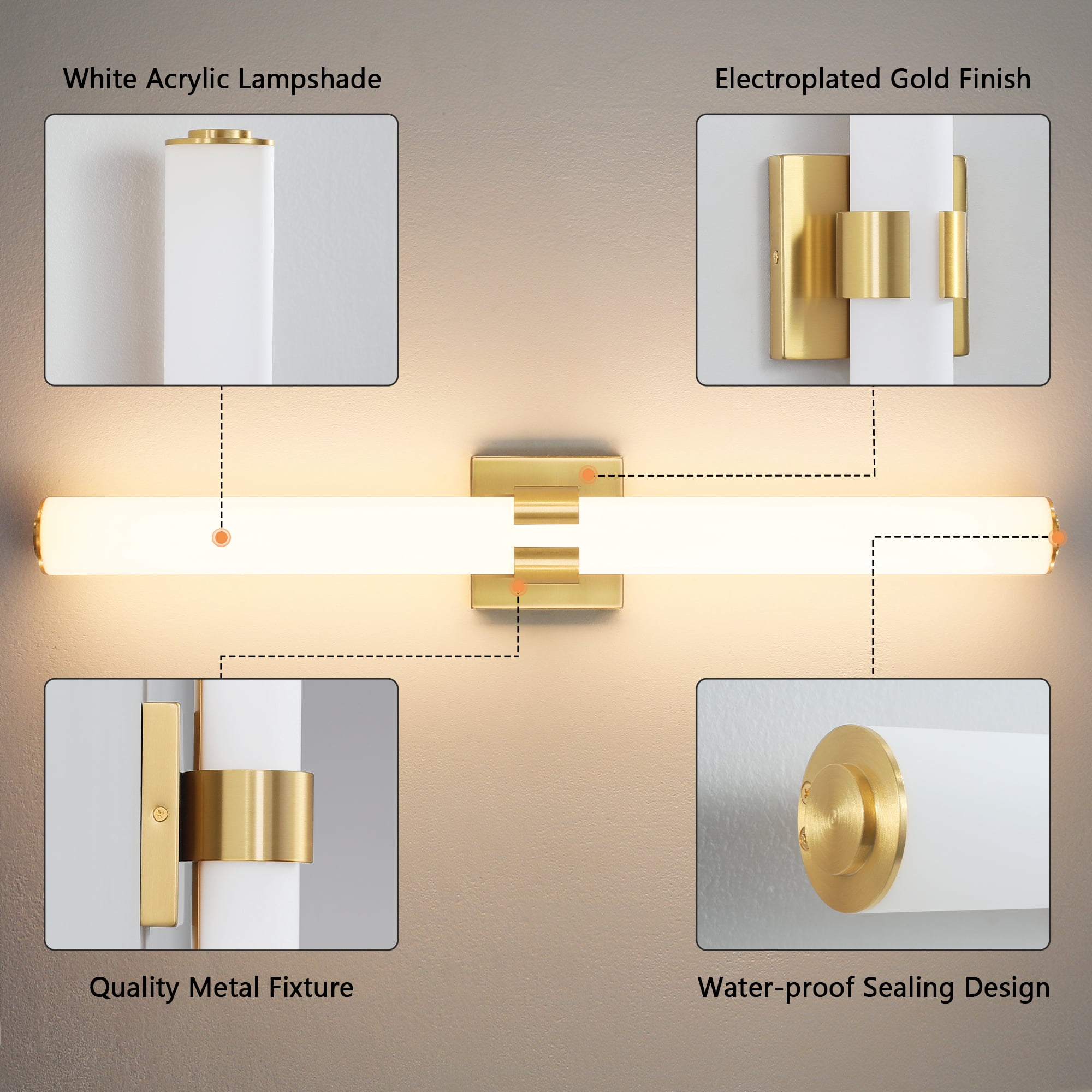 KAISITE Modern 1-Light Dimmable LED Bathroom Vanity Light, Waterproof Lamps for Bathroom, Acrylic Lampshade