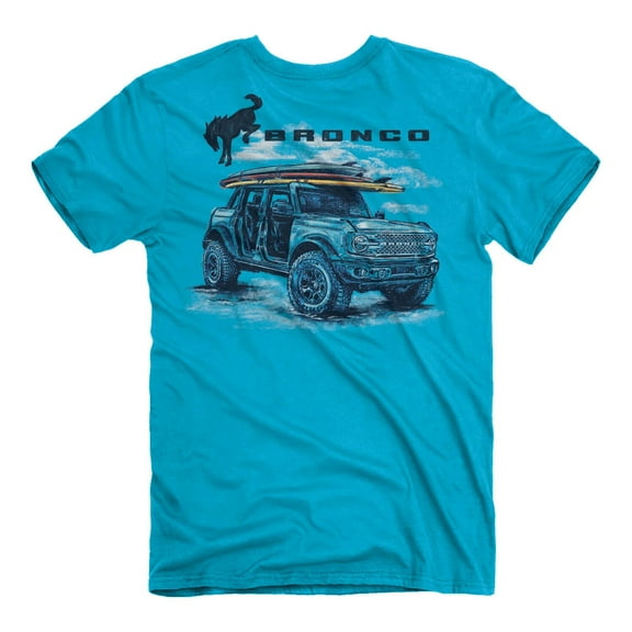 Ford Bronco Logo Off Road Surf Trip Graphic T-Shirt Coral Blue Official Licensed (3XL)