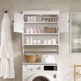 thumbnail image 2 of Zocalo Gabinete de pared para baño con puertas y estantes | Mueble colgante de madera sobre inodoro blanco con toallero | Gabinete de almacenamiento suspendido, 2 of 9