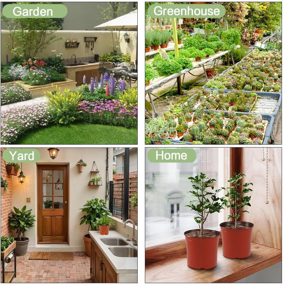 6" Plastic Plant Nursery Pot/Pots,200 Pack Plant Pot with Drainage,Seedlings Flower Plant Container (Red) Seed Starting Pots Indoor Outdoor
