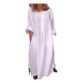 thumbnail image 4 of Joernso Women Vintage Solid Color Long Sleeve O Neck Pockets Maxi Dress Tunic Kaftan, 4 of 6