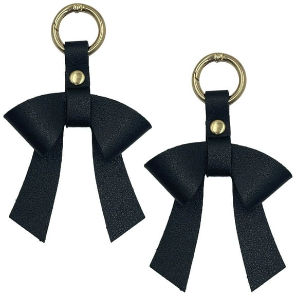 Leather Bow Keychain, 2 Pcs Black Leather Bow Bag Charm with Gold Studs, Elegant Key Ring for Bags, Purses, and Handbags, Stylish Gift for Women