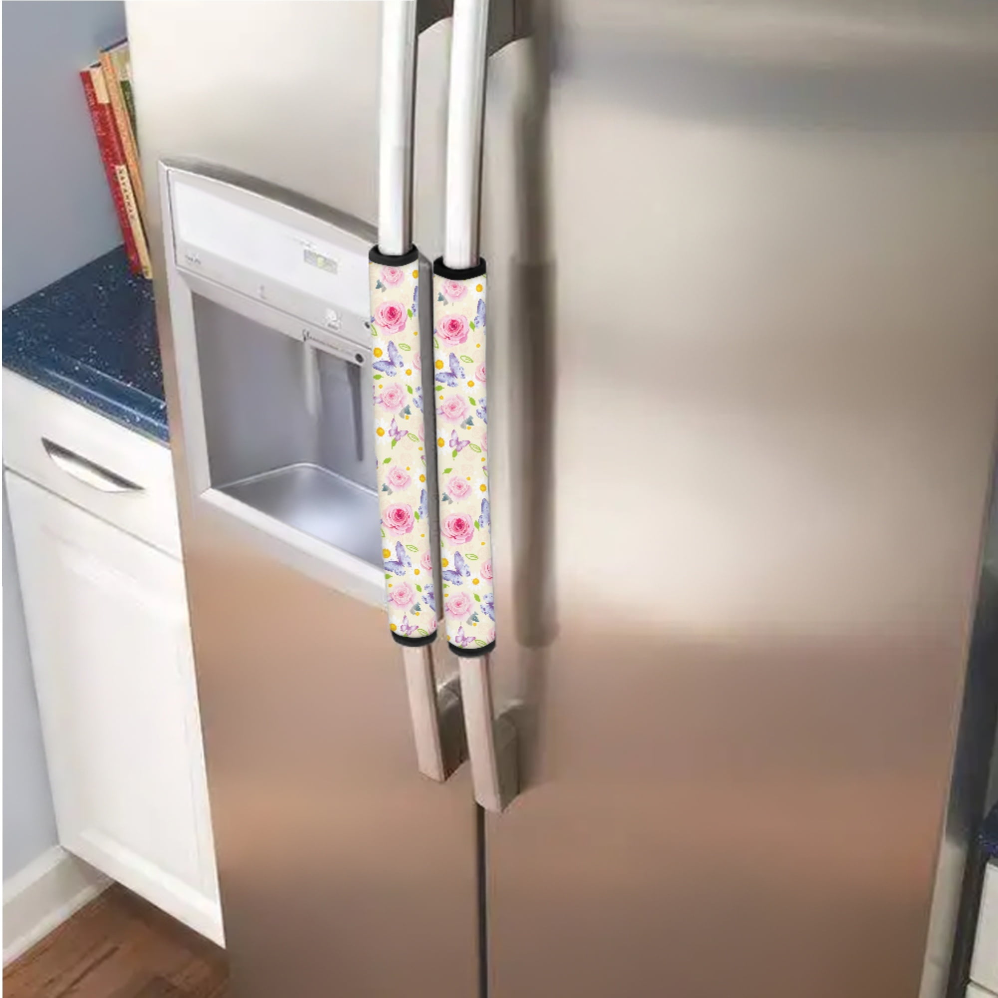 SEANATIVE Refrigerator Door Handle Covers Washable Keep Kitchen Appliances Clean from Food Stain, Smudges Fingertips Fridge Oven Home Decorations, Rose Butterfly Daisy Leaf