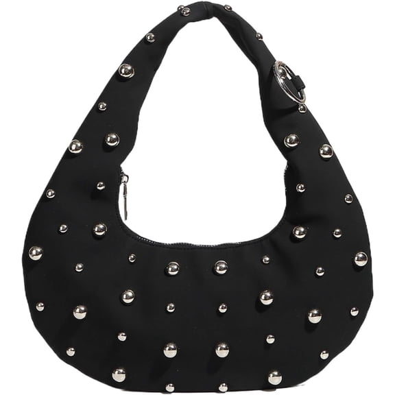 SPEKSEE Women's Vintage Leather Shoulder Bags Y2k Studded Crescent Crossbody Purse Punk Underarm Hobo Bags