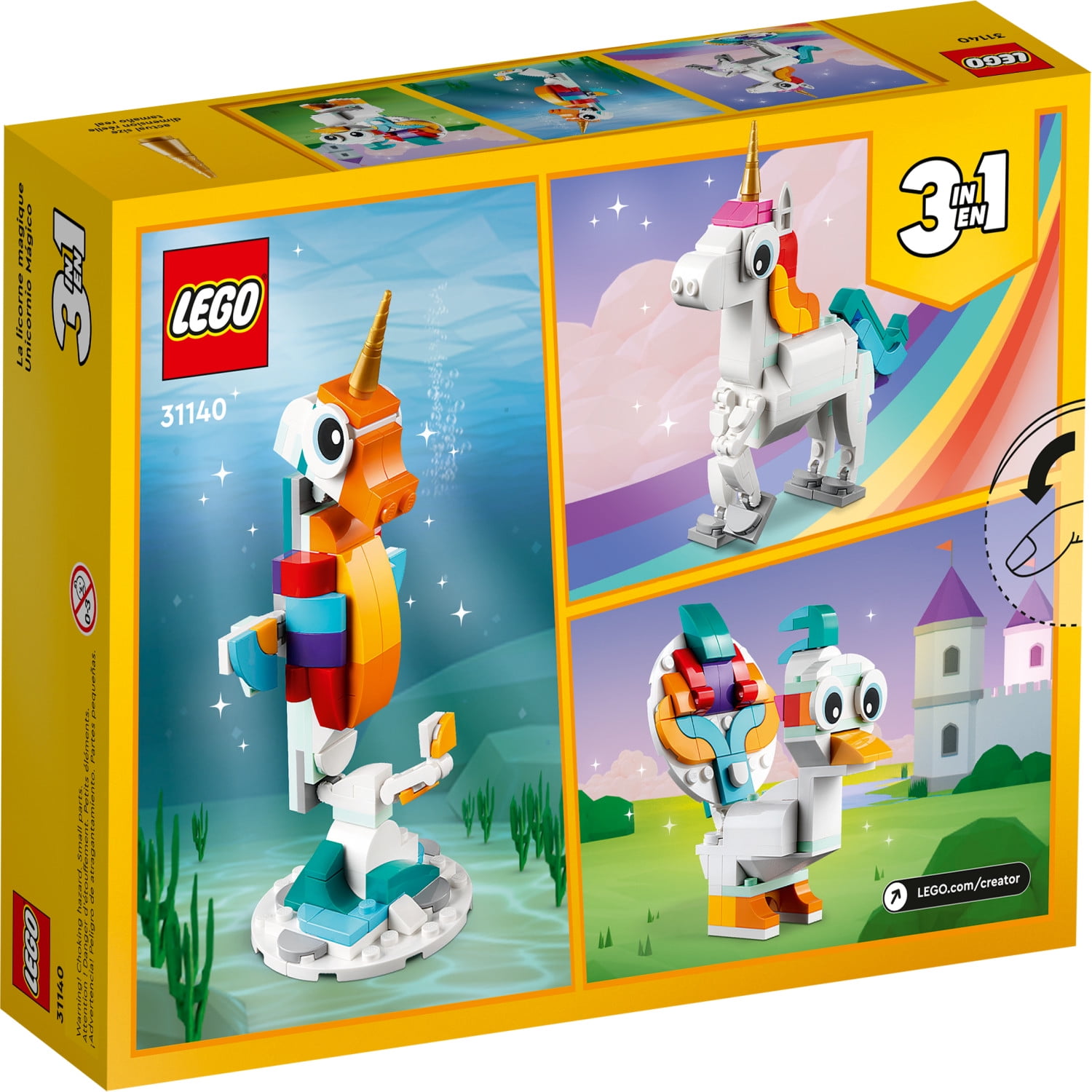 LEGO Creator 3 in 1 Magical Unicorn Toy to Seahorse to Peacock Rainbow Animal Figures Unicorn Gift for Girls and Boys Buildable Toys 31140