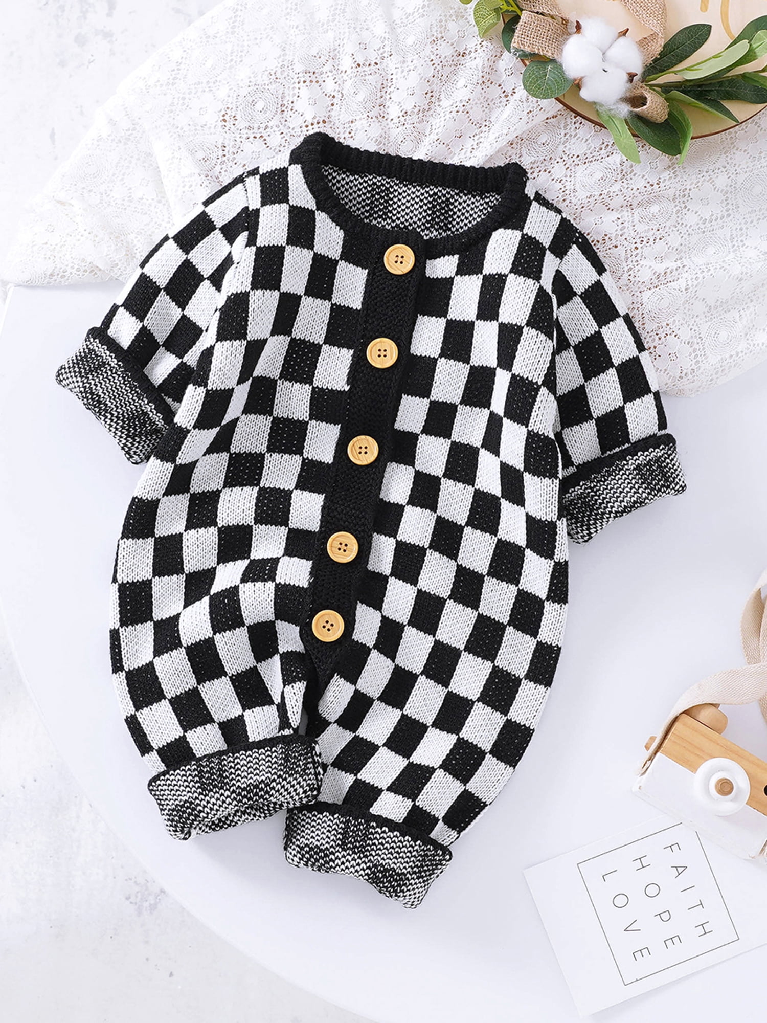 Licupiee Newborn Infant Boy Checkerboard Plaid Print Short Sleeve