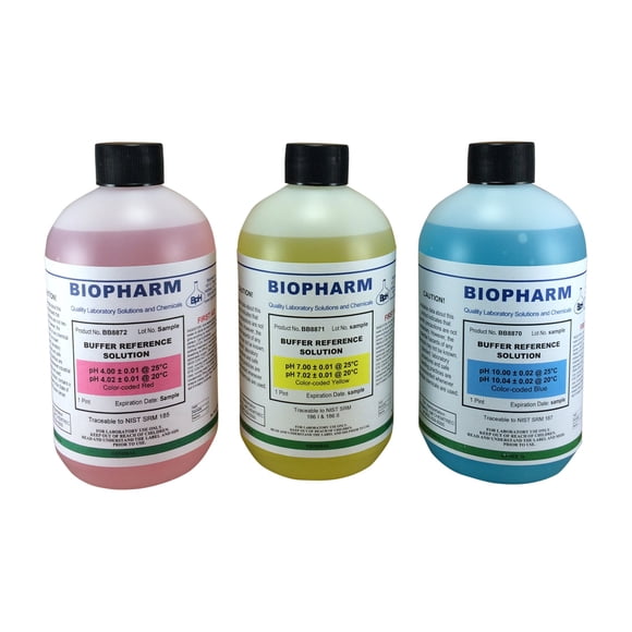 Kit de solución de calibración de tampones de pH, paquete de 3 unidades, 500 ml, Biopharm