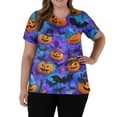 thumbnail image 5 of HAJWOH Womens Halloween Scrub Tops Short Sleeve Working Uniform Funny Pumpkin Bat Ghost Spider Witch Print Medical Scrub Shirts Stretchy V Neck Scurbs Blue XXXL, 5 of 5