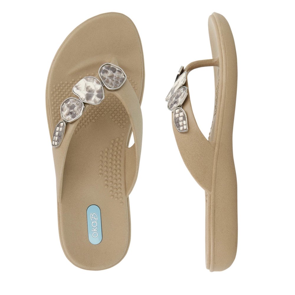 OkaB Myla Flip Flop Sandal Shoes by OkaB Color Chai with Cream