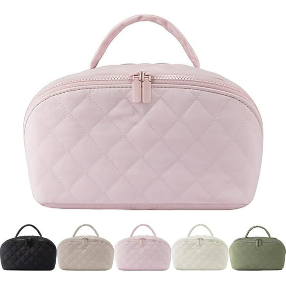 Travel Makeup Bag for Women, 180° Wide-Open Lay Flat Makeup Bag, Large Capacity Cosmetic Organizer with Compartments.