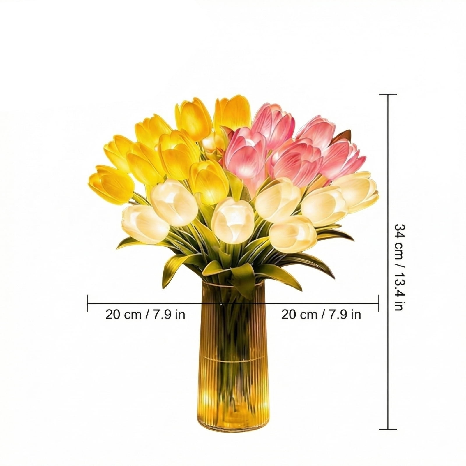 Radiant Romantic Tulip Light with a Vase 15 PCS Twinkling Led Tulips Artificial Flower Night Light Flower Shaped Ambient Night Lamp for Bedroom Bedside Decor