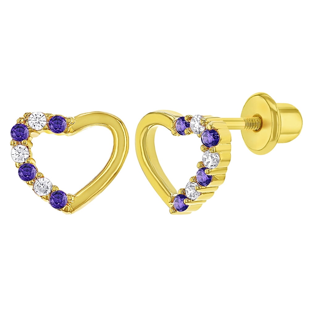 In Season Jewelry Gold Plated Pink Cz Open Heart Safety Screw Back Earrings For Children 7mm Walmart Com Walmart Com