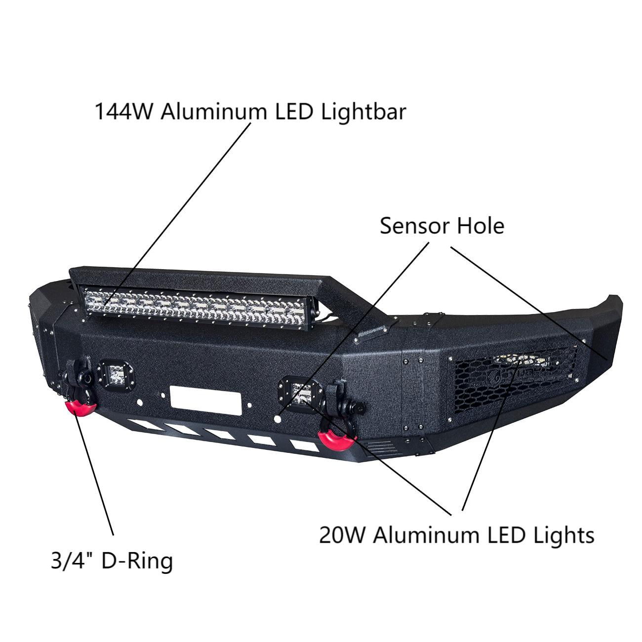 Vijay For 2000-2001-2002-2003-2004-2005-2006 Toyota Tundra Steel Front Bumper with Winch Plate and LED Lights