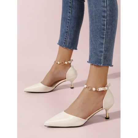 

Rhinestone & Faux Pearl Decor Ankle Strap Pumps Women‘s Footwear