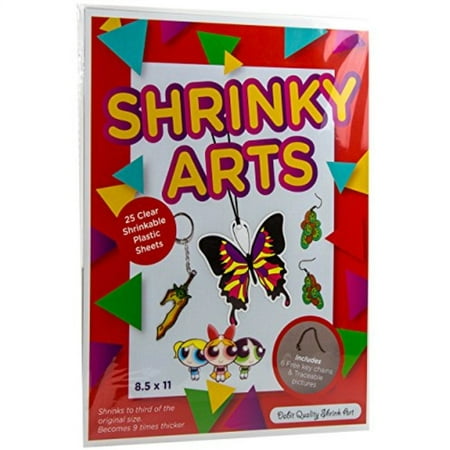 Dabit Shrinky Art Paper 25-Pack, Shrinkles That's Fun for Kids and Adults for Classroom, Easy Creation of Shrink Film Art & Crafts, Bonus Key Chains and Traceable Pictures