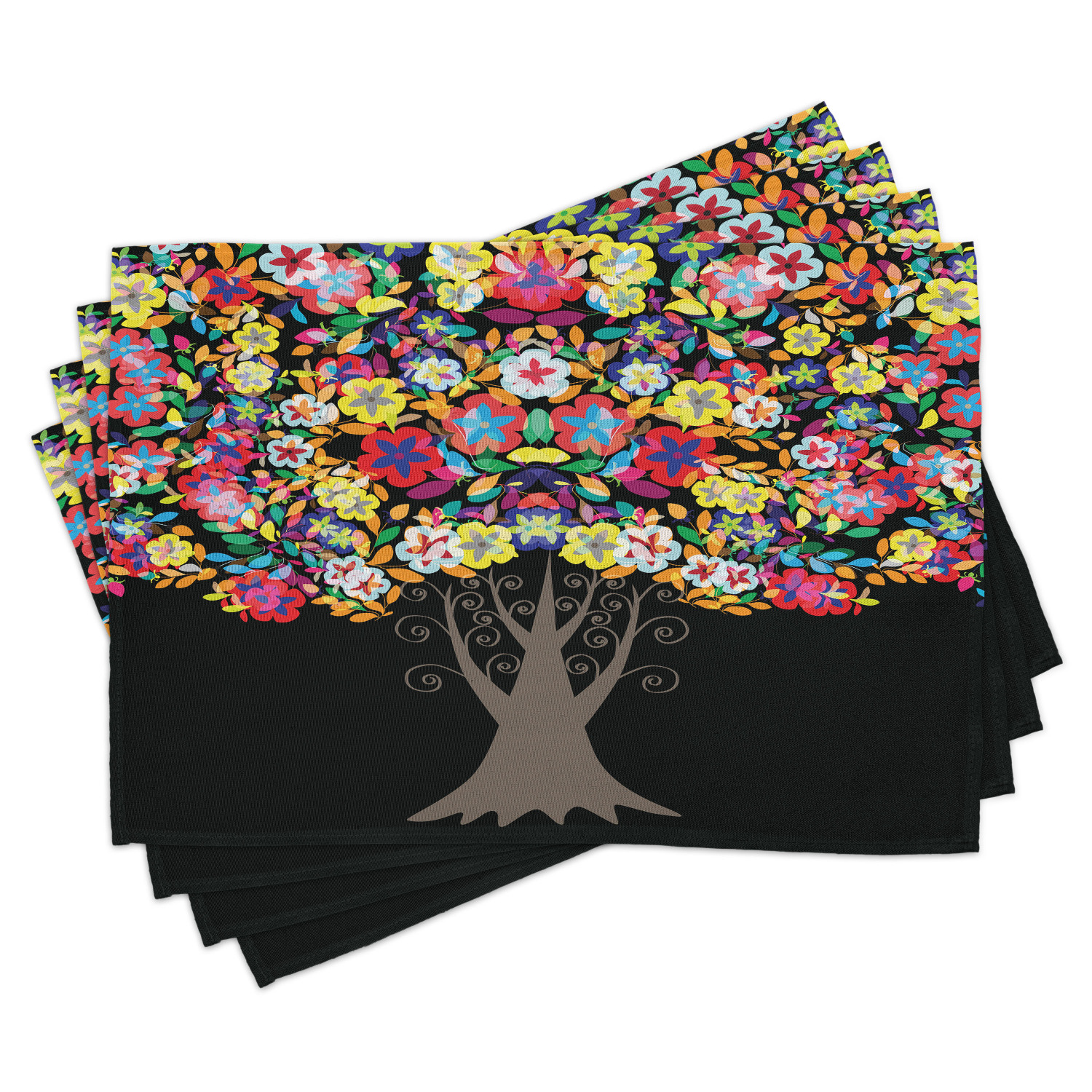 Ambesonne Colorful Place Mats Set of 4, Floral Trees Blossoms, Standard ...