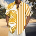 thumbnail image 2 of Shirts for Men Hawaii Printed Stripe Short Sleeve Button Down Lapel Blouses Beach Casual Loose Summer Tops Orange L, 2 of 6