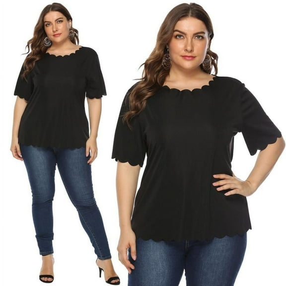 SDNall Plus Size T-Shirts for Women Casual Summer Plus Size Short Sleeve T Shirt Womens Summer Tops (Black, Sizes L-XXXXL)