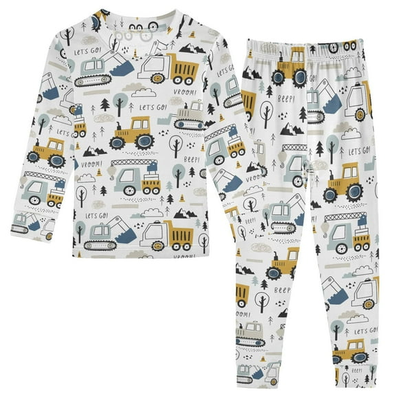 joogoo Truck Excavator Car 2 Piece Long Sleeve Tee and Pants Cotton Pajama Set 5Y