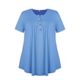thumbnail image 6 of Chama Women's Plus Size V Neck Short Sleeve Henley Shirt Buttons Up Pleated Tunic Tops, 6 of 9