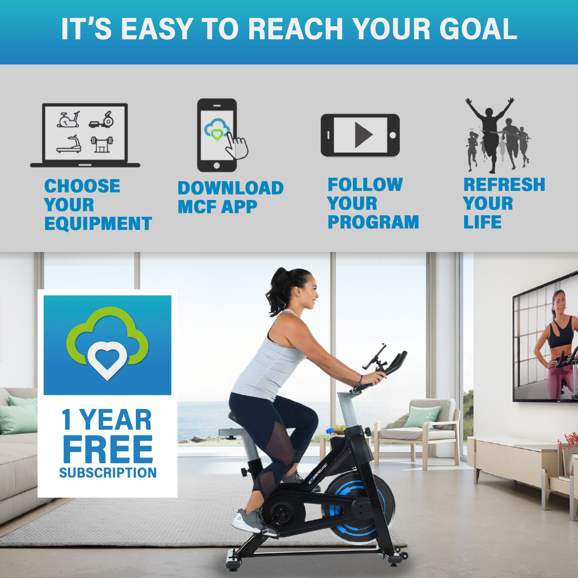 Exerpeutic Bluetooth Indoor Cycling Smart Exercise Bike w/ 1 year  MyCloudfitness App, Free Subscription - image 2 of 12