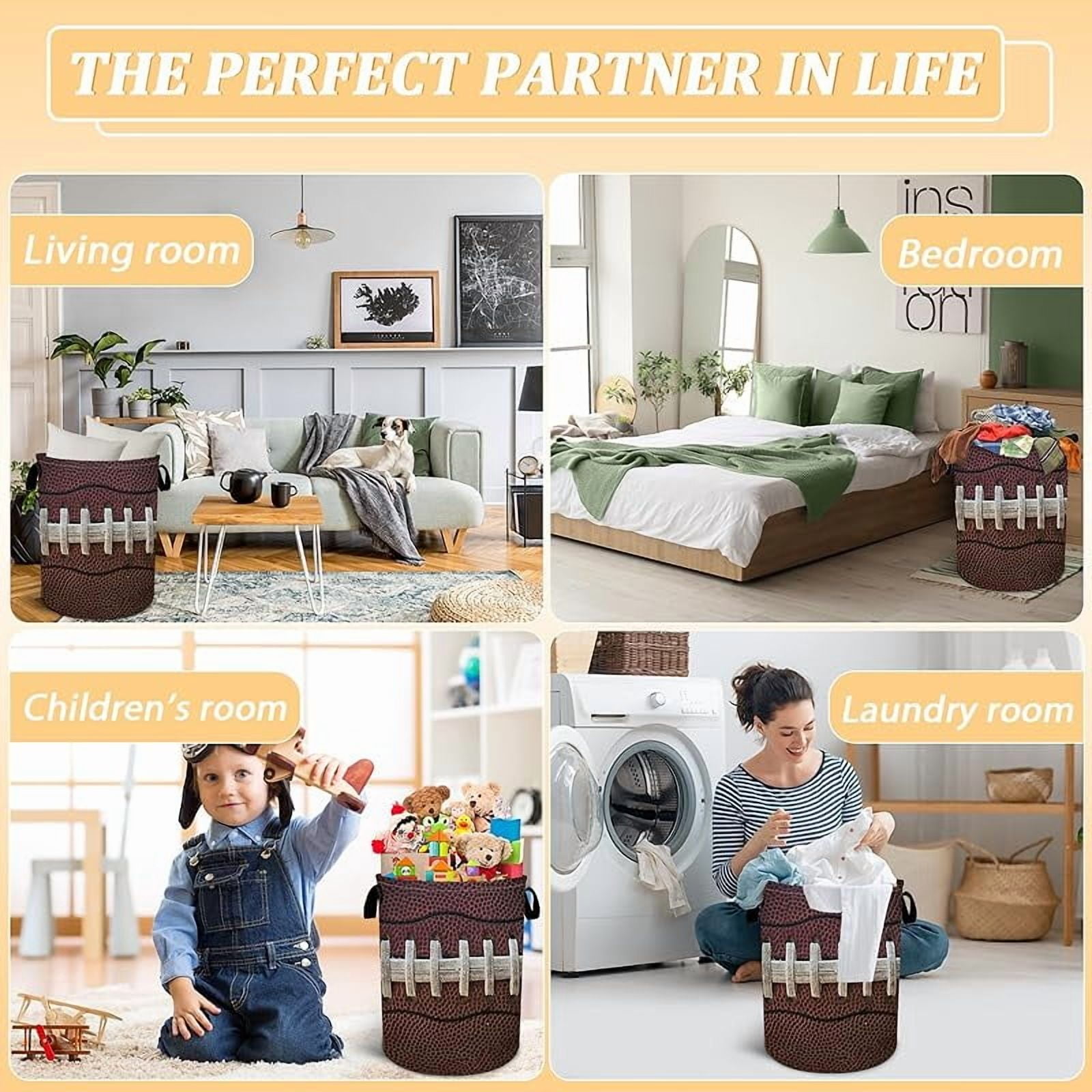 American Football Texture Laundry Basket, Sports Theme Laundry Hamper Foldable Waterproof Funny Tote Bag Dirty Clothes Storage Bucket Toy Organizer for Bathroom/Laundry/Bedroom