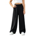 thumbnail image 4 of SGFCWSX Girls Wide Leg Pants Loose Casual Relaxed Fit Elastic Waist Fall Lounge Trousers Black Size 5T, 4 of 6