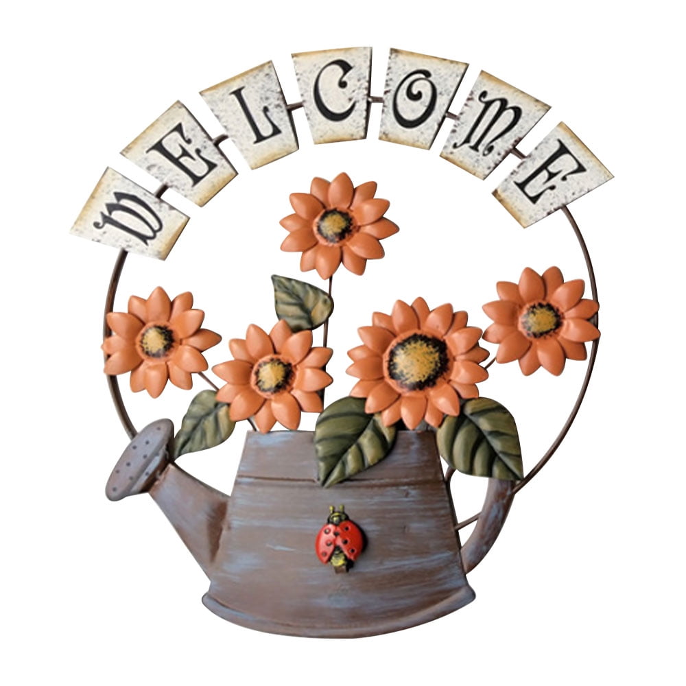 Metal Hanging Sunflower Welcome Sign Door Sign Vintage Welcome Decor