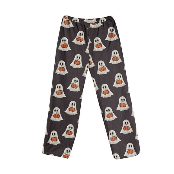 Dwralegc Halloween Pajama Pants for Women Long Bottoms Casual Pajama Pants Elastic Waist Cute Halloween Print Fuzzy Pj Pants Black L