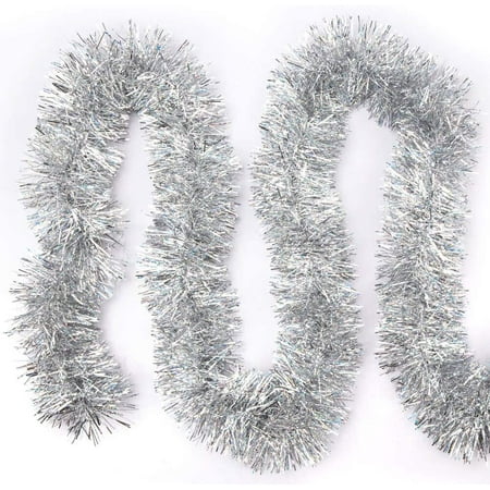 

16 Feet Christmas Foil Tinsel Garland for Christmas Tree Holiday Walll Rail Home Office Event Wedding Birthday Party Decor-Silver