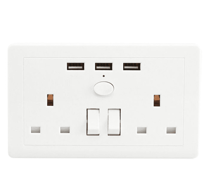 Double Gang Electrical Plug wall Socket Adaptor 2 USB Outlets Electric Charger 
