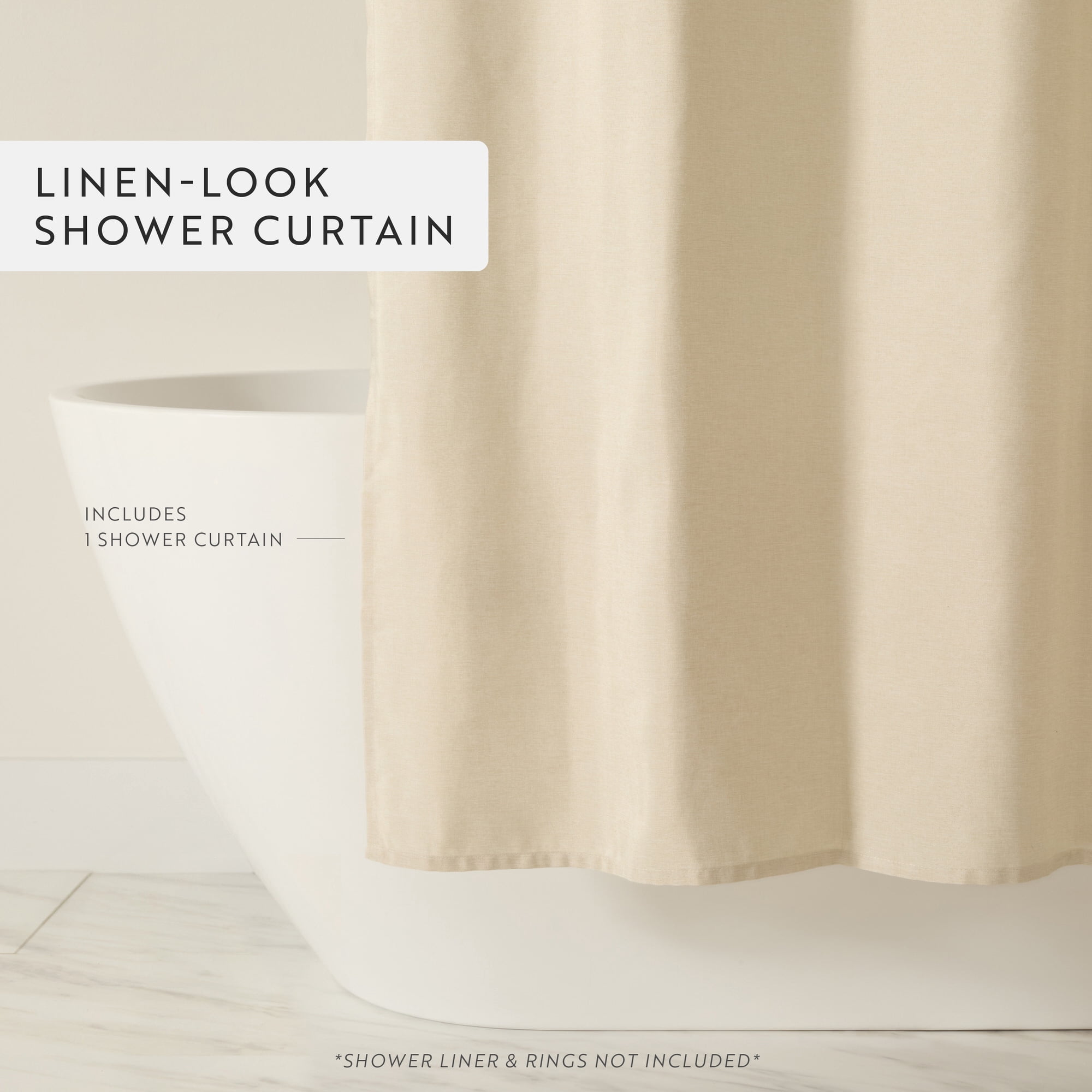 Linen-Look Polyester Shower Curtain in Essential Colors