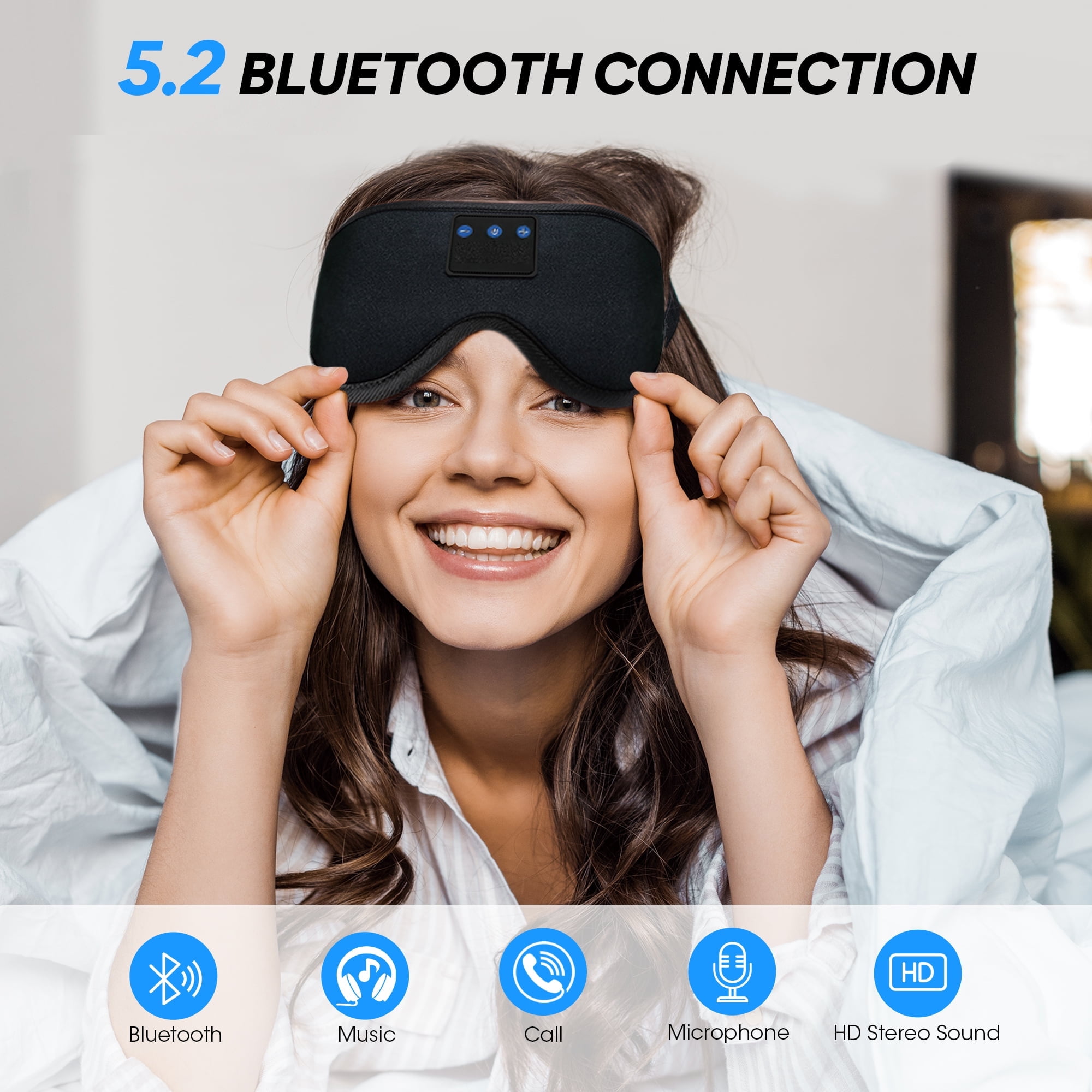 SZHT 3D Bluetooth Sleep Mask with Ultra-Thin Speakers - Memory Foam Eye Mask for Sleeping, Travel, Meditation | Unisex Tech Gift (Black)