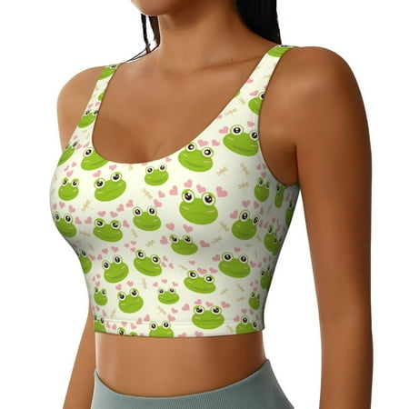 Picia Green Frog Sports Bra for Women Padded Strappy Sports Bras Medium Support Yoga Bra with Removable Cups Running Yoga Bra-Large