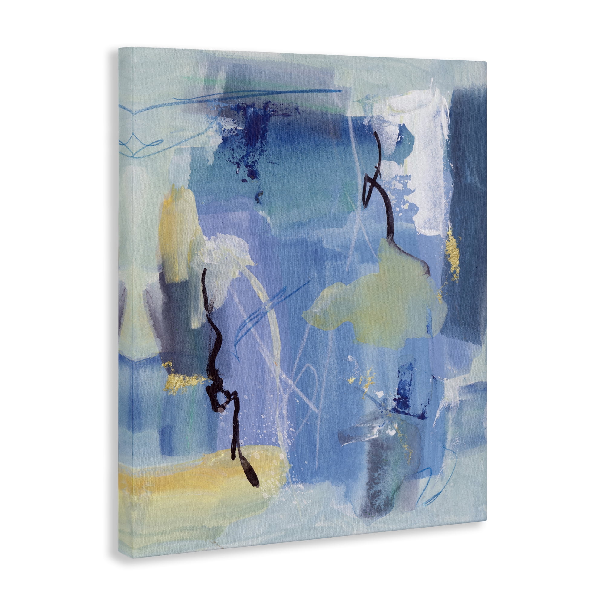 Stupell Industries Blue Abstract Yellow Accents Abstract Painting Wrapped Canvas Art Print Wall Art, 16 x 20