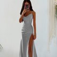 thumbnail image 4 of Quixlent Lady Evening Dress Low-cut V Neck Sleeveless Spaghetti Strap Satin Pleated High Split Solid Color Tight Waist Slim Fit Full Length Summer Prom Party Gown Ball, 4 of 8