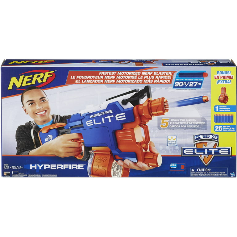 Nerf Hyperfire Motorized Elite Blaster, 25-Dart Drum, Fires Up To 5 Darts  Per Second, Includes 25 Official Elite Darts For Kids Ages 8 And Up,  Multicolour : : Toys & Games