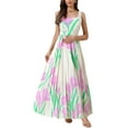 thumbnail image 1 of Vestidos Maxi Plisados INSPIRE CHIC para Mujer, con escote cuadrado, cintura alta, vestido largo casual de flores, color beige, 1 of 6