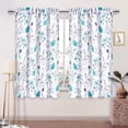 thumbnail image 2 of Teal Flower Kithchen Curtains, Teal Gray Floral Rod Pocket Window Treatment Tier Pair for Kitchen Bathroom RV Basement Laundry, Set 2, 26 Inch Wide 36 Inch Long, 2 of 6