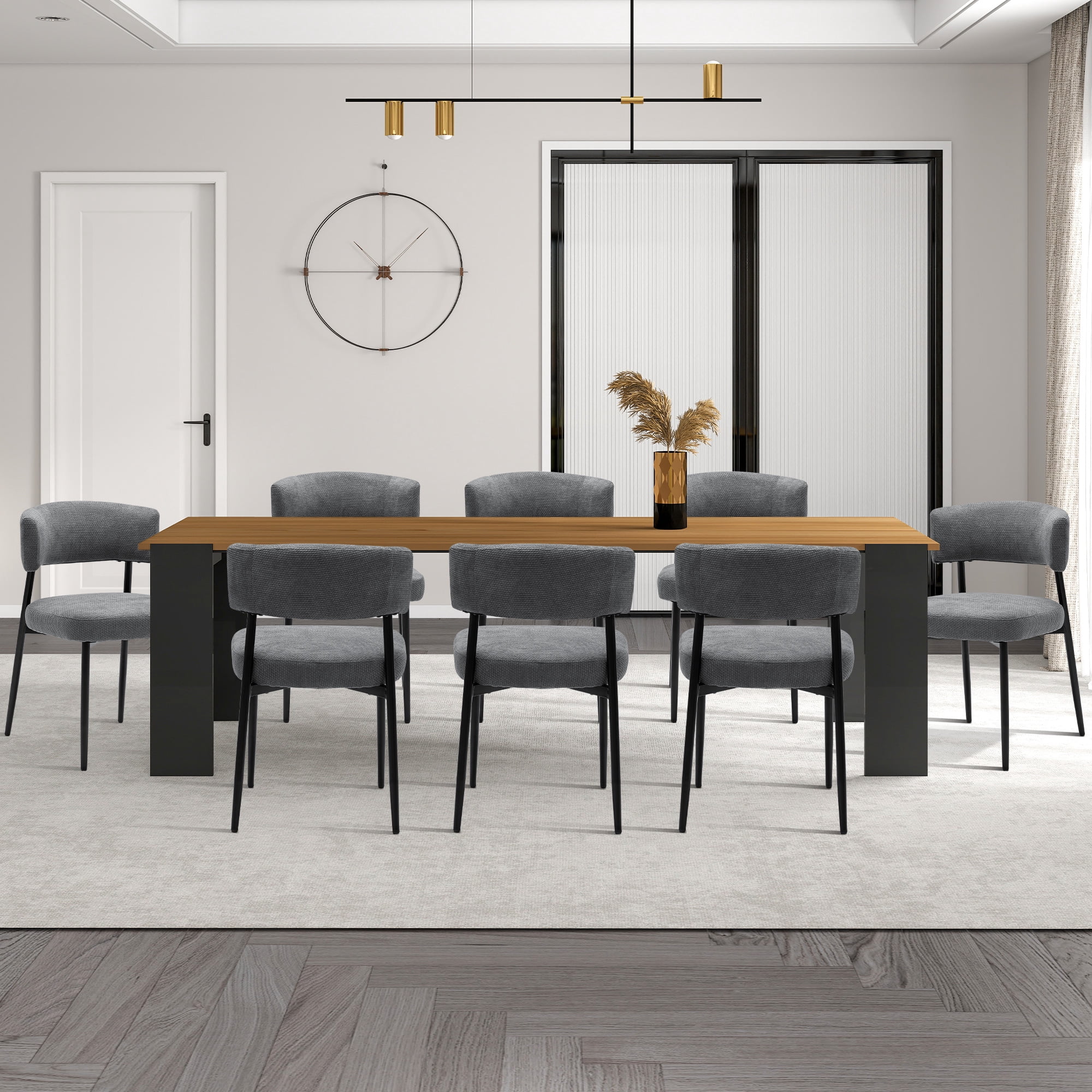 Modern Dining Chairs Set of 4, Upholstered Dining Chairs with Curved Backrest, Sturdy Metal Frame