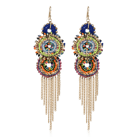 Silver Tone Diamond Chandelier Earrings Lux Accessories Gold Tone Bright Colorful Woven Festival Fringe Chandelier Earrings ()