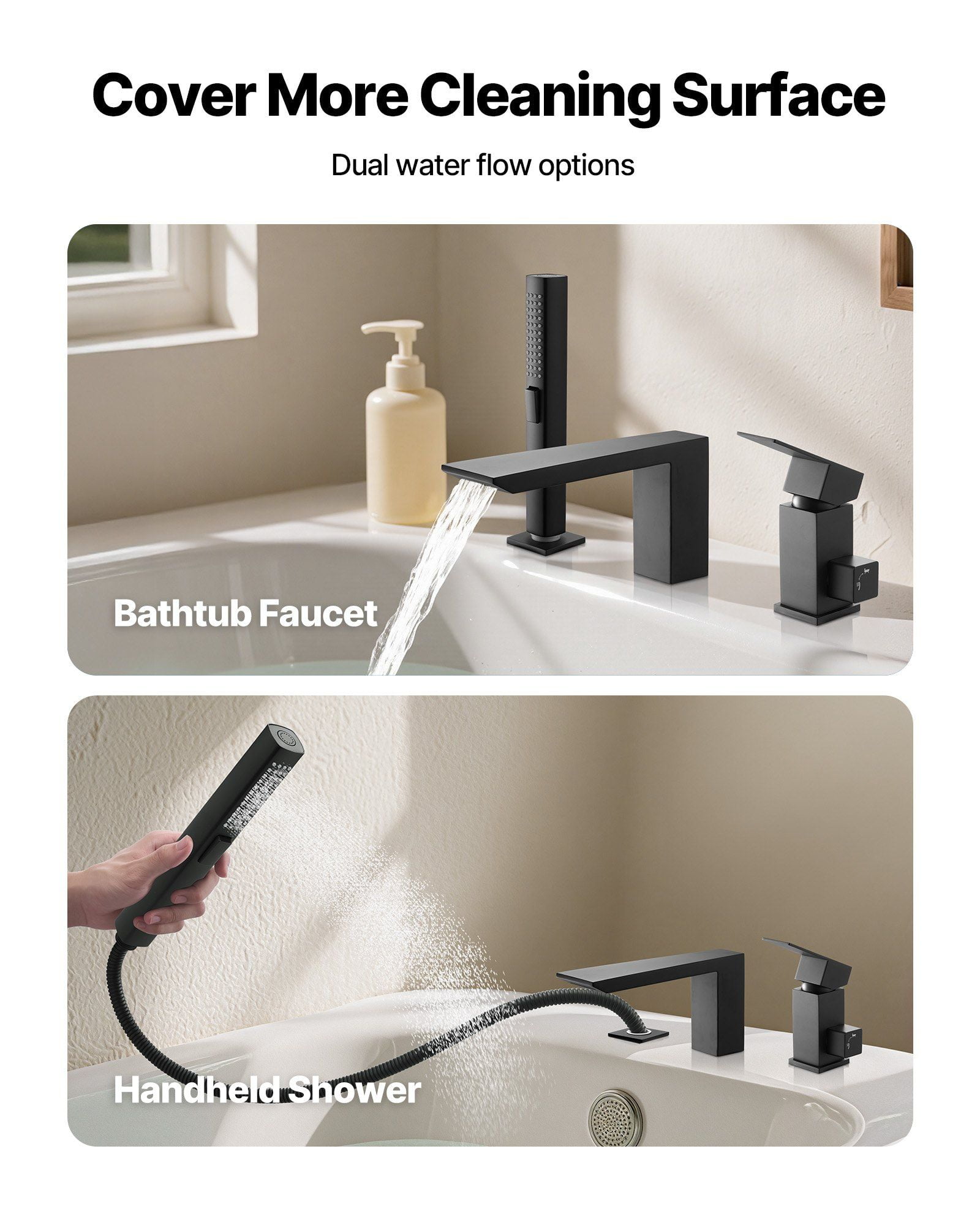 Roman Tub Faucet 3 Hole Waterfall Bathtub Faucet Set with Shower Head